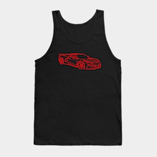 Torch Red C8 Corvette Racecar 3/4 View Outline Silhouette Outline Red Mist Supercar Sports car Racing car Tank Top